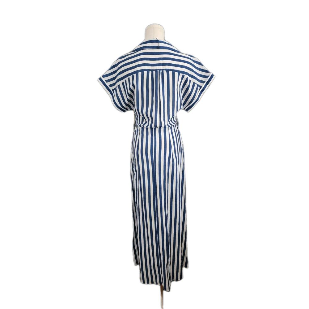 NWOT Zara Striped Linen Bld Shirt Dress XS XSmall Midi Blue White Resort No Belt - Picture 5 of 12